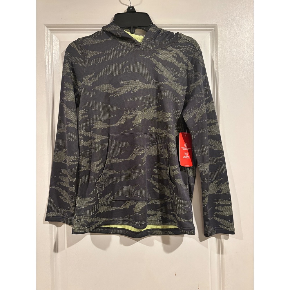 BCG Boys Training Hoodie Gray Neon Green Camo Pullover Sweatshirt Size M 10-12